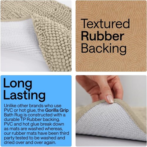 GORILLA GRIP Bath Rug Mat - Thick Soft Absorbent Chenille | Quick-Dry Microfiber, 24x17, Sand
