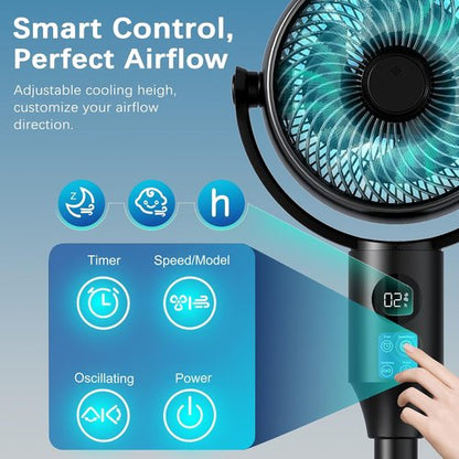 JYMIPA Oscillation Standing Fan - Whisper Quiet 3 Modes & 8 Speeds | 79ft Airflow, Adjustable 24-42" Height