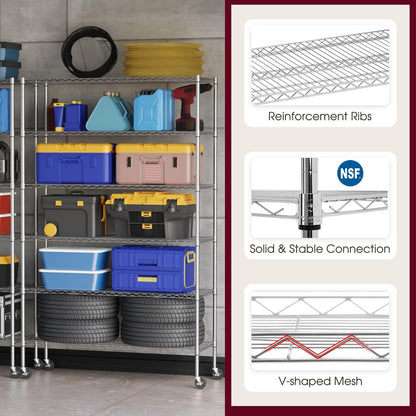 BestOffice Wire Shelving Unit - Heavy Duty 6-Shelf Metal Rack with Adjustable Height | 6000LB Capacity, Chrome Finish, 18x48x77