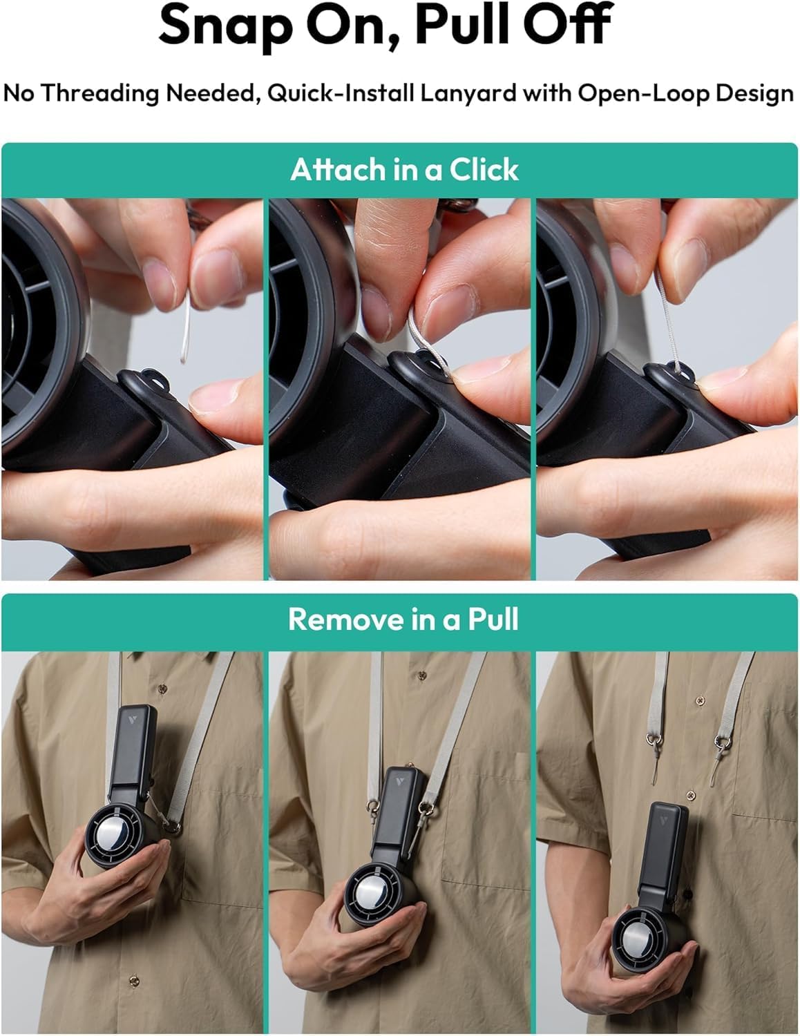 Aecooly Portable 3-in-1 Turbo Handheld Fan - USB Rechargeable Mini with 22H Cooling Time | Black