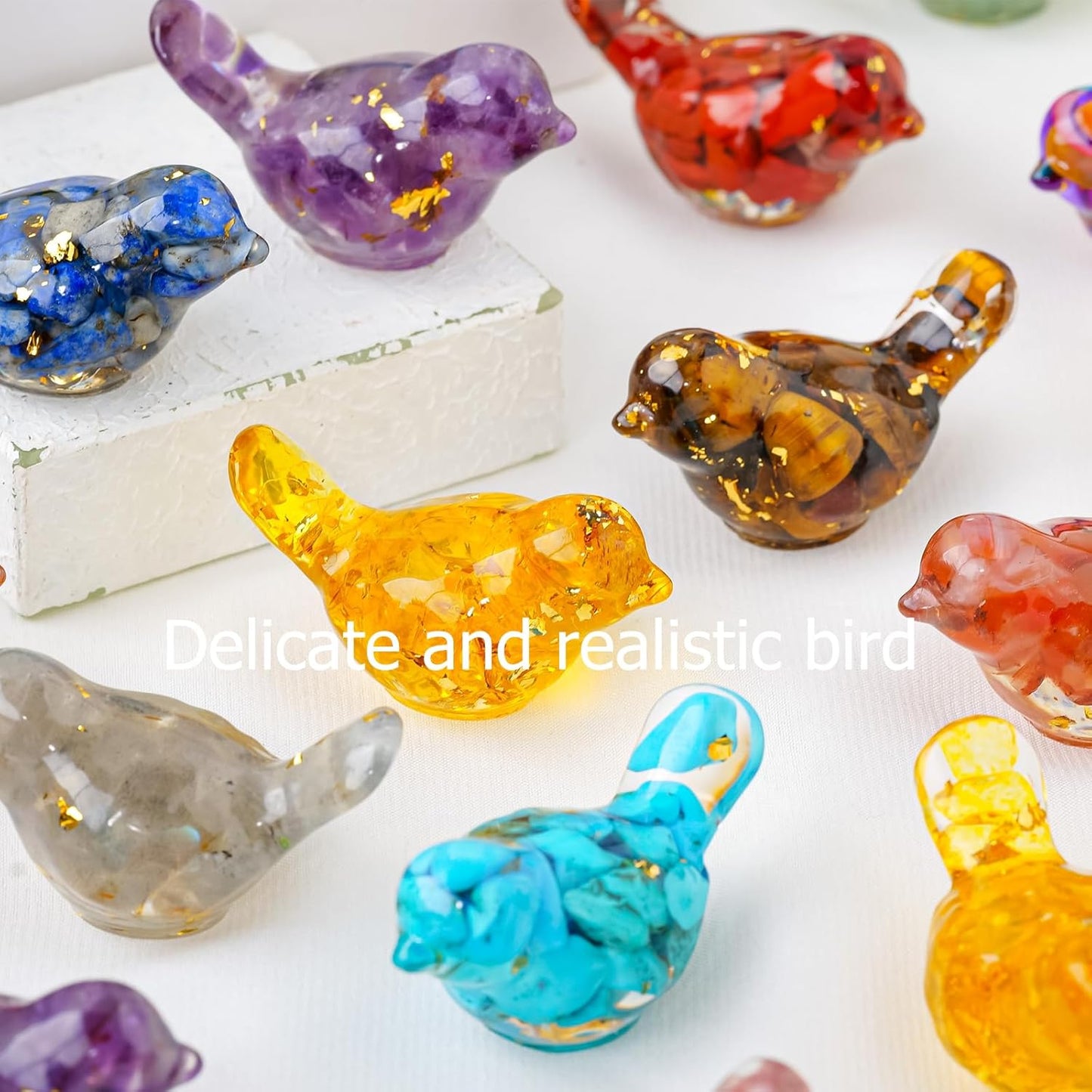 Skiennix Crystal Bird Figurines - Unique Resin Animal Statues for Home Decor | 10PCS Set