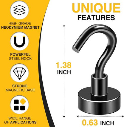 DIYMAG Magnetic Hooks - Heavy Duty 30lbs N52 Magnets for Hanging | 10 Pack Black for Home & Kitchen