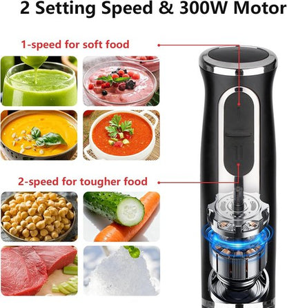 Liebe&Lecker Immersion Blender - 300W Handheld Mixer with Stainless Steel Blades & 2 Speeds | Perfect for Shakes, Purees, Baby Food