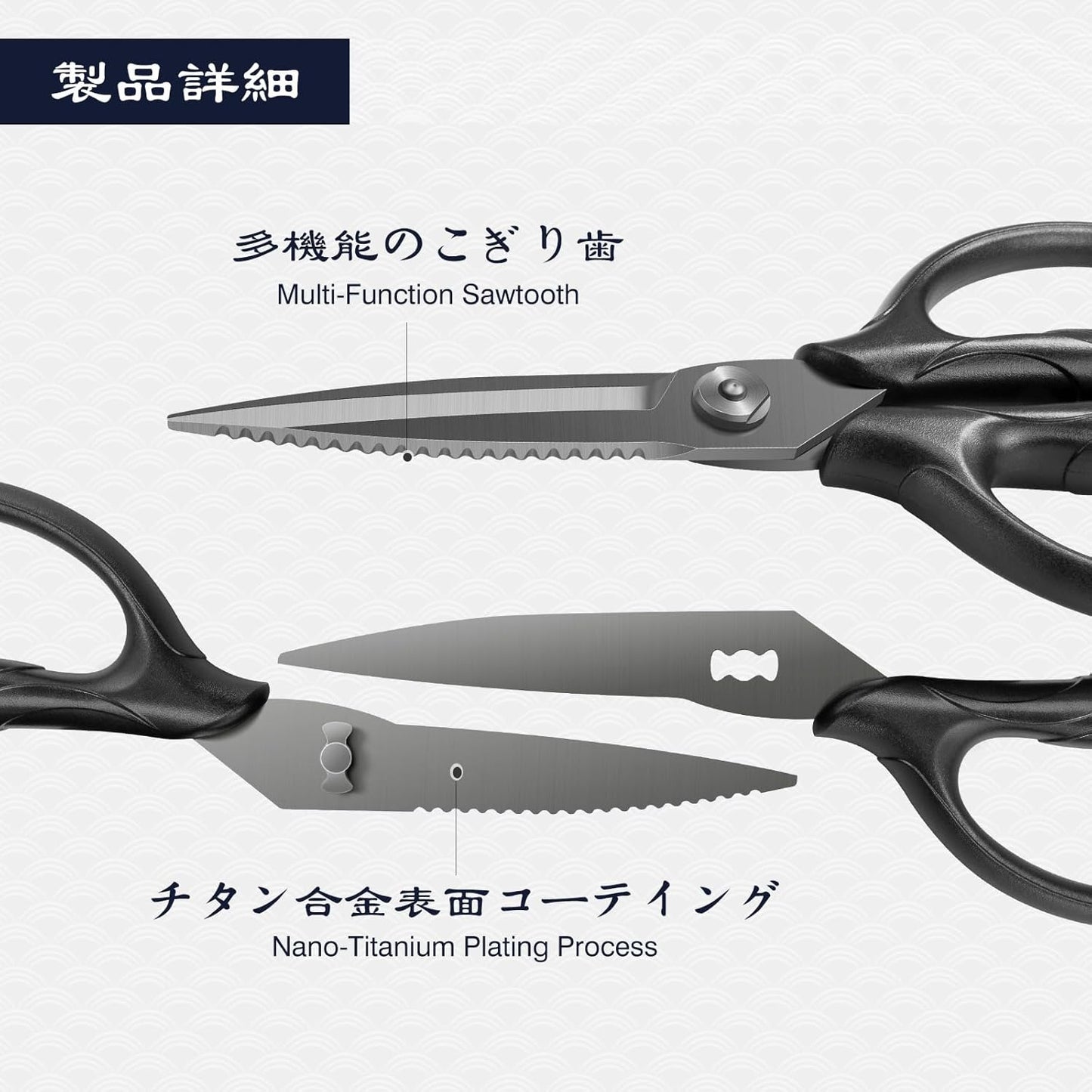 SHAN ZU Titanium Kitchen Scissors - Heavy Duty 5Cr15MoV Stainless Steel Shears for Meat & Herbs | Dishwasher Safe, Gift Box Included (Black)