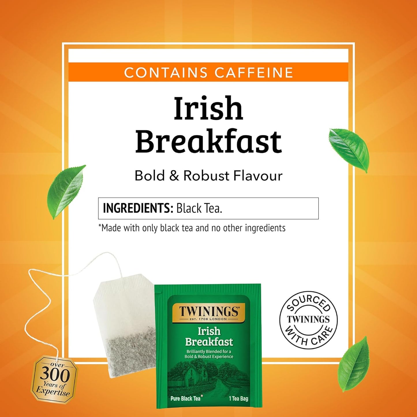 Twinings Irish Breakfast Black Tea - Bold & Robust Flavor, 100 Individually Wrapped Teabags