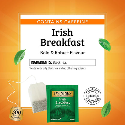 Twinings Irish Breakfast Black Tea - Bold & Robust Flavor, 100 Individually Wrapped Teabags