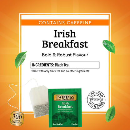 Twinings Irish Breakfast Black Tea Individually Wrapped Bags, 50 Count (Pack of 6), Flavourful, Bold, Robust, Caffeinated, Enjoy Hot or Iced, 300 Teabags