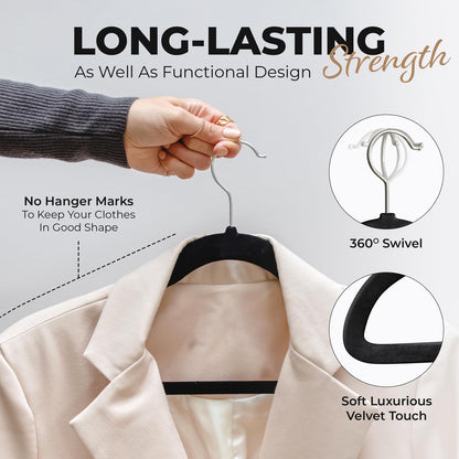 Modern Space Velvet Hangers - 200 Pack Slim Space-Saving Design for Shirts, Pants, Dresses & More