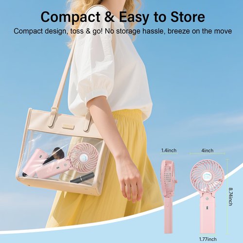 HandFan 10400mAh Personal Handheld Fan, 40Hrs Long-Lasted Hand Fan Rechargeable, Mini Cooling Fans Foldable, Heavy Duty Battery Fans Portable for Travel Beach Concerts Cruise Makeup(Pink)