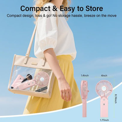 HandFan 10400mAh Personal Handheld Fan, 40Hrs Long-Lasted Hand Fan Rechargeable, Mini Cooling Fans Foldable, Heavy Duty Battery Fans Portable for Travel Beach Concerts Cruise Makeup(Pink)