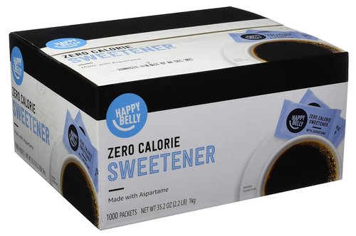 Happy Belly Zero Calorie Blue Aspartame Sweetener Packets - 1000 Count | Sugar-Free Powder