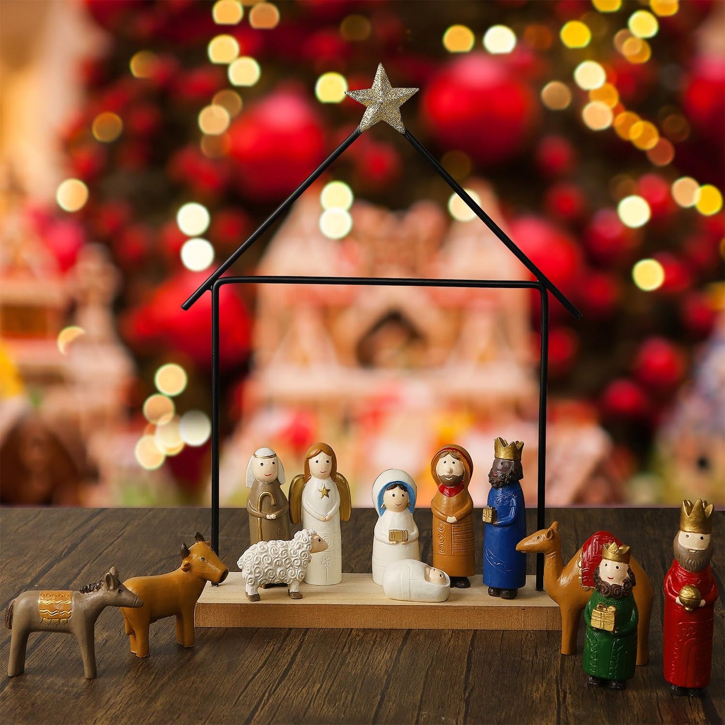 Juegoal Christmas Nativity Sets, Set of 13 Mini Nativity Scene Resin Figurines, Xmas Holy Family Table Ornaments Religious Holiday Party Supplies Collection Gifts Mantle Shelf Centerpieces Decorations