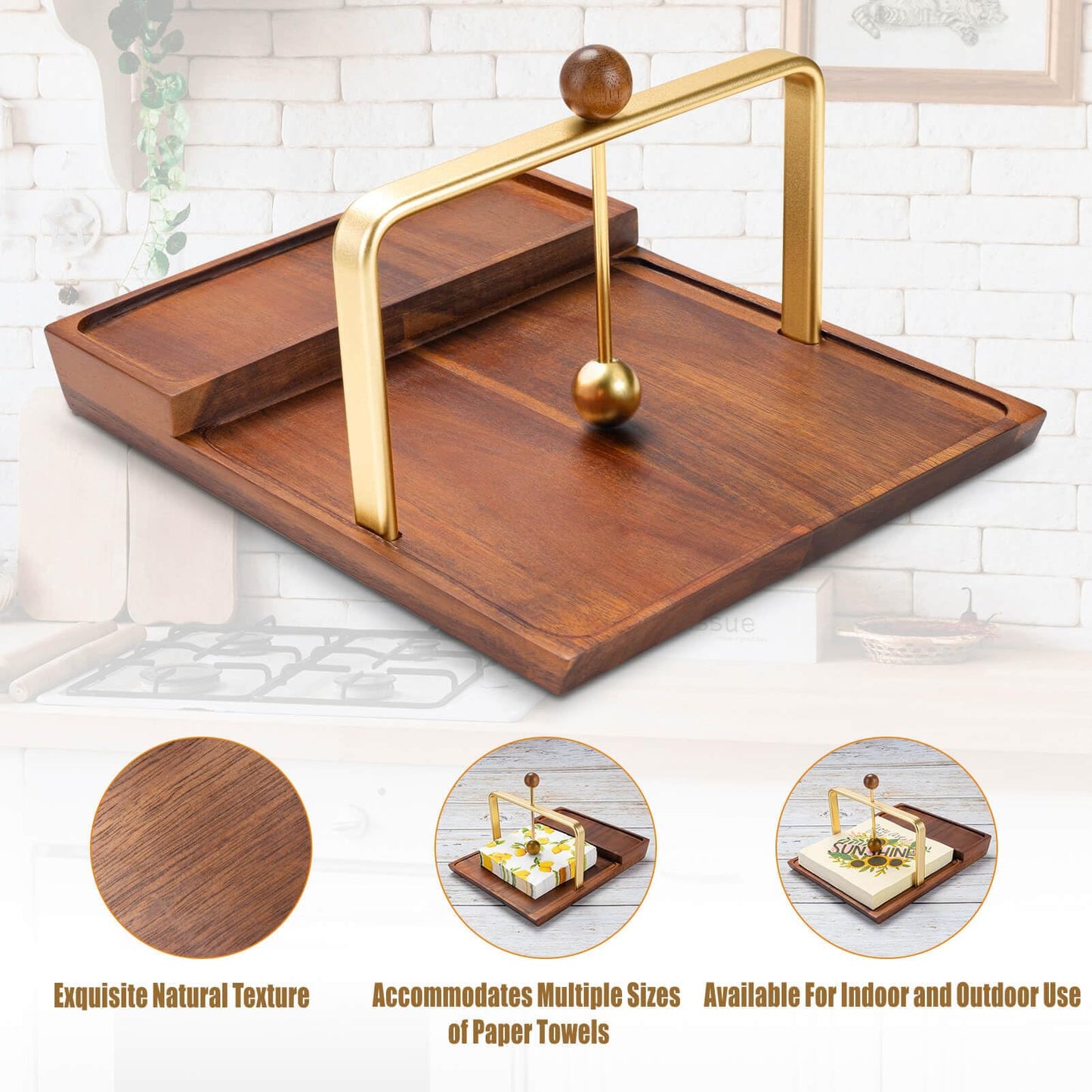 Wooden Napkin Holder with Salt and Pepper Shaker Holder, Two-in-one storage for napkins and seasoning bottles, Malfunction Salt Pepper Storage Holder and Napkin Caddy for Kitchen, Restaurant