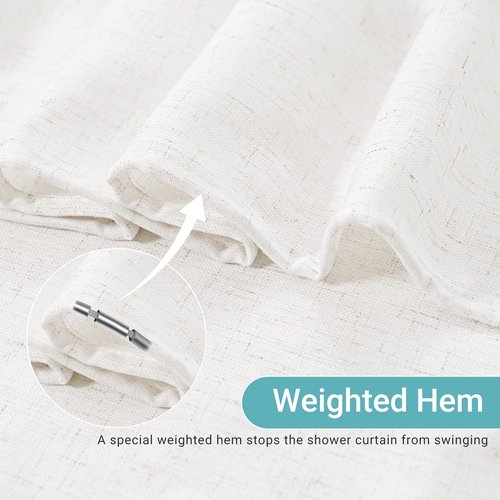 White Linen Shower Curtain for Bathroom Cream Boho Farmhouse Shower Curtains Natural Aesthetic Bath Decor Weighted Cloth Fabric Linen Textured Bath Curtain Liner with Hooks Set, White Linen, 72 Inch