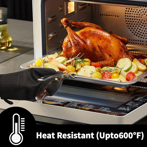 Hovico Silicone Oven Mitts - Heat Resistant 500°F Kitchen Gloves | Non-Slip Grip, BPA-Free, 2PCS - Black