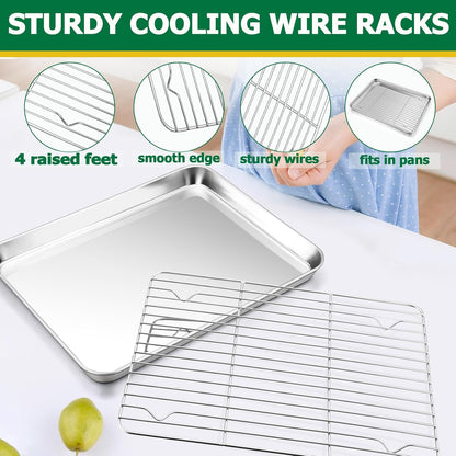TeamFar Stainless Steel Baking Sheet Set - 9-Piece with Racks & Silicone Mats | 10.5/12.5/16 Inch Easy Clean