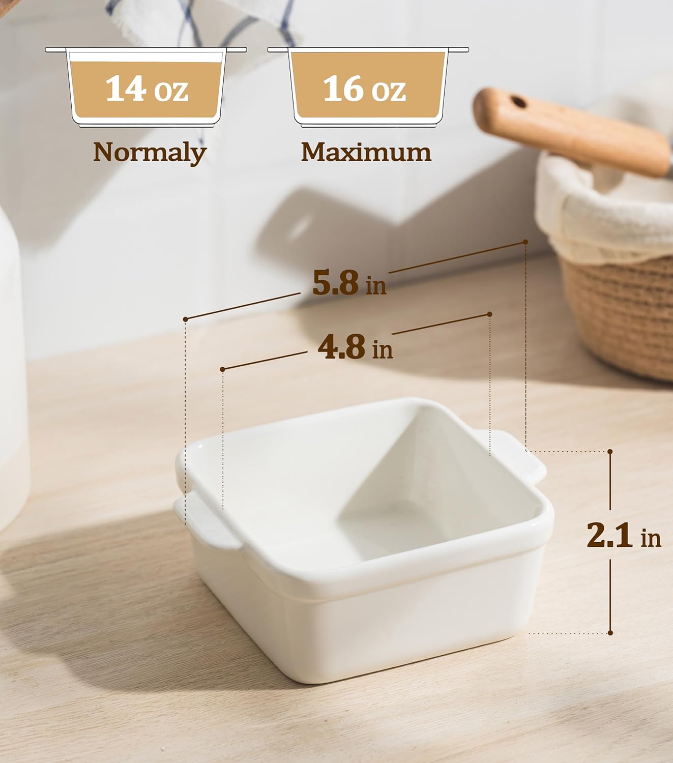 Regine Switzerland 16 oz Small Baking Dish Set of 4 - Ceramic Casserole Ramekins for Meal Prep & Desserts