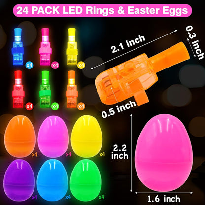 Skiennix 24 Pack Easter Eggs - LED Light-Up Toys for Glow in the Dark Fun | Non-Candy Gifts & Party Favors