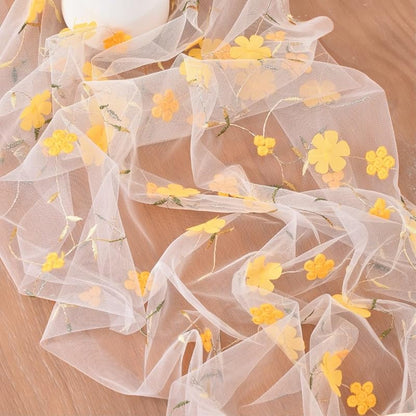 Yellow Floral Gauze Table Runner, 28x120 inches - Embroidered Boho Home Decor (Variation: Yellow+3)