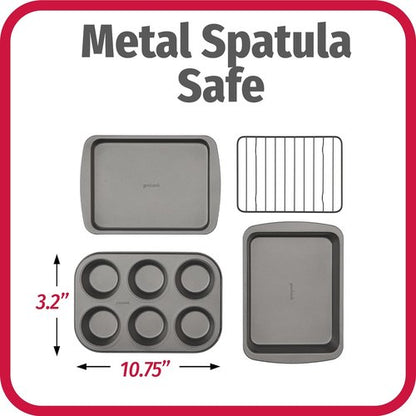 GoodCook 4-Piece Nonstick Steel Toaster Oven Set - Includes Sheet Pan, Rack, Cake Pan & Muffin Pan, Gray