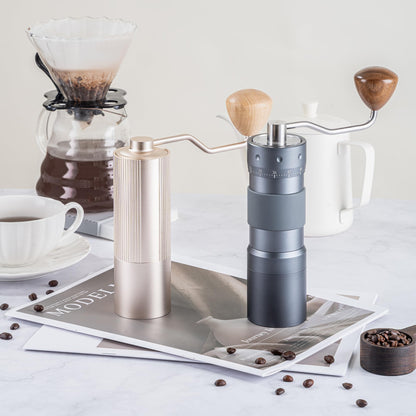 Zalnuuk R50 Manual Coffee Grinder with 7 Star Stainless Steel Burr, Hand Coffee Grinder with Magnet Catch Cup for French Press, Mocha, Espresso, External Adjustable Design, Grey, 25g