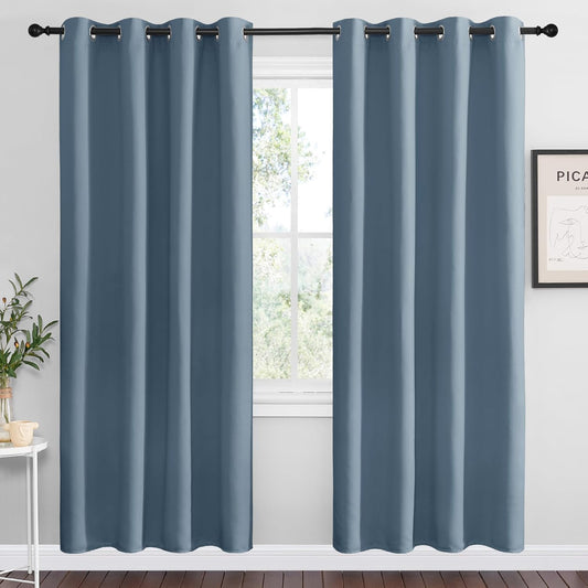 NICETOWN Smoky Blue Blackout Curtains - Thermal Insulated Drapes for Living Room | 78" Length, 55" Wide, 2 Panels
