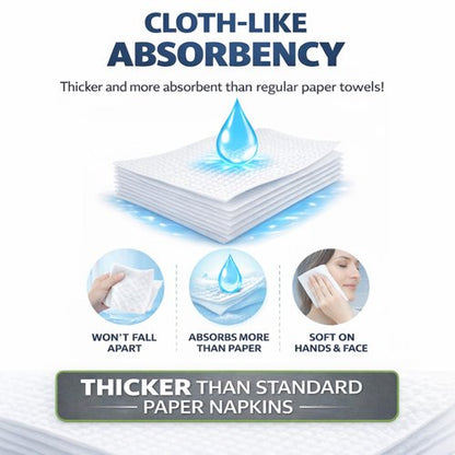 50 Paper Towels Cloth-Like Hand Tissue Paper Napkins, Disposable Hand Towels for Bathroom Guests, Disposable Face Towel for Guest, Washcloths or Dinner Napkin, Made in USA, White