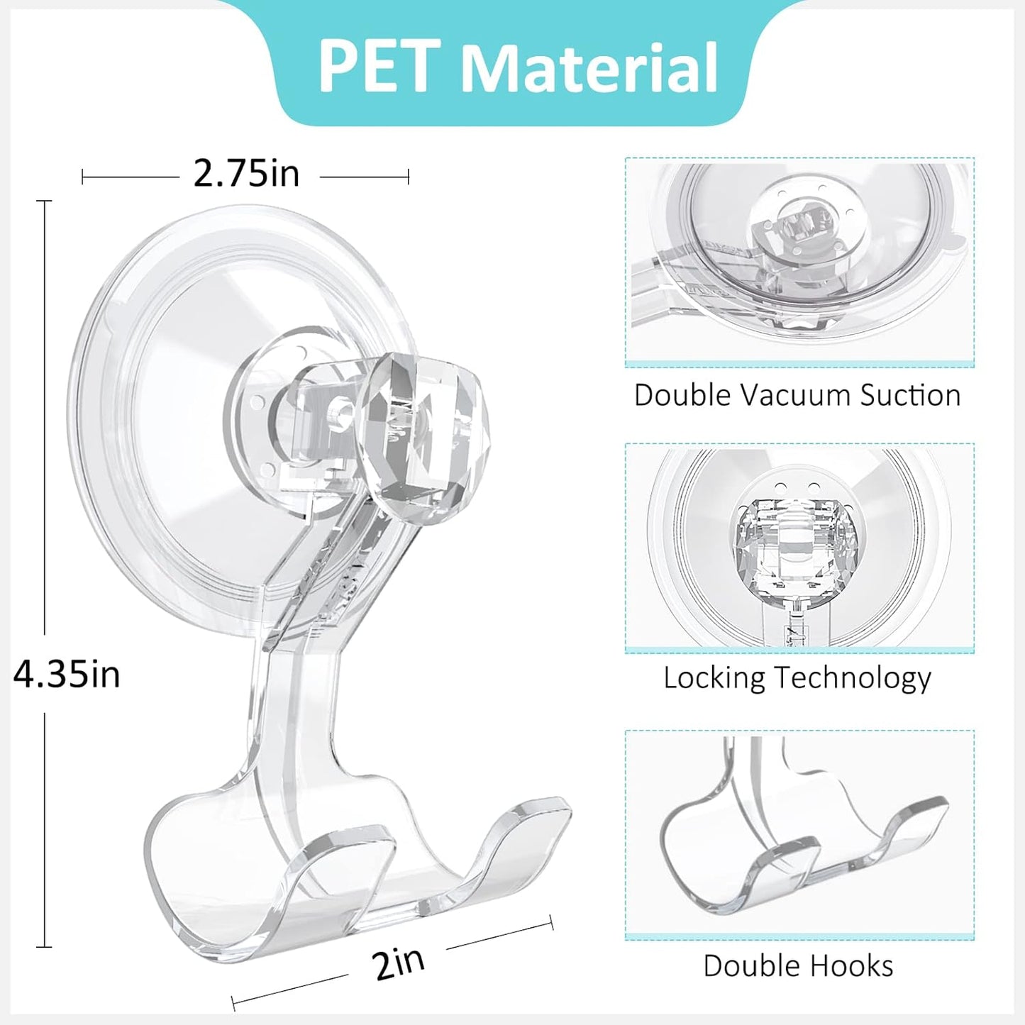 VIS'V Large Suction Cup Hooks - 2 Pcs Set with Razor Hooks for Strong Grip | Ideal for Bathroom Use