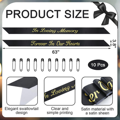 Norme Memorial Funeral Sash - 2 Pcs 63x3.8'' Satin Ribbon in Black for Casket Wreaths & Celebrations