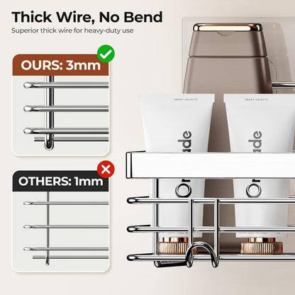 Orimade Shower Caddy | Wall-Mounted Soap Dish Holder with 5 Hooks - Stainless Steel, 3 Pack, Silver