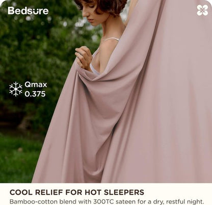 Bedsure Bamboo Viscose Cooling Sheets - Breathable & Buttery Soft Queen Size Bed Set | Deep Pocket, Rose Pink