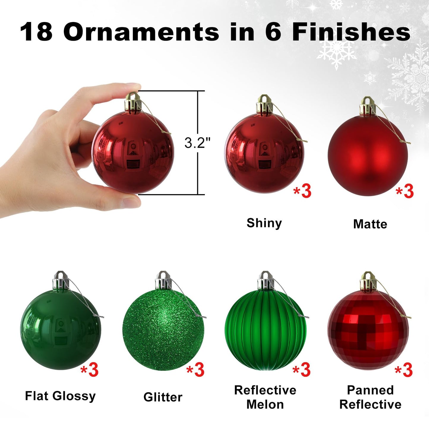 Red & Green 3.2" Large Christmas Balls - Christmas Tree Decoration Ornaments Shatterproof Hanging Balls for Birthday Halloween Holiday Wedding Decorations Set of 18pcs