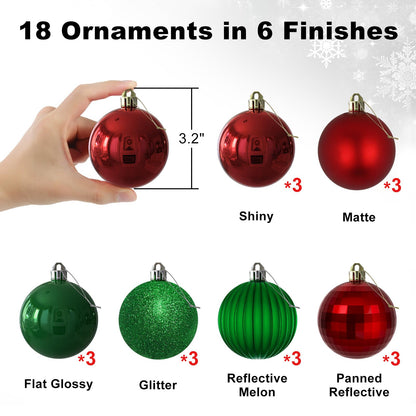 Red & Green 3.2" Large Christmas Balls - Christmas Tree Decoration Ornaments Shatterproof Hanging Balls for Birthday Halloween Holiday Wedding Decorations Set of 18pcs