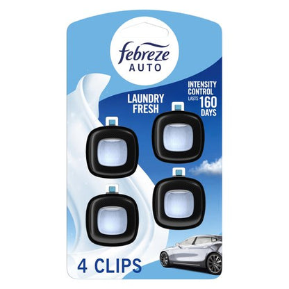 Febreze Car Air Freshener Vent Clip Laundry Fresh Scent, .07 oz. Car Vent Clip, Pack of 4