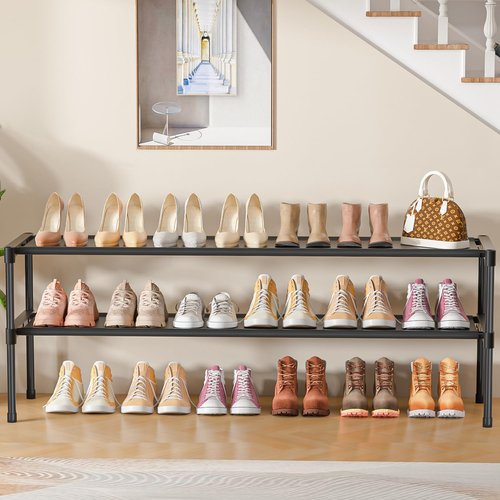 LUKYTOWER Extra Long Shoe Rack 2 Tier Shoe Storage Organizer Wide Stackable Shoe Organizer Racks for Closet Entryway,Shoe Shelf Stand Sturdy Durable Shoes Rack Holder Save Space