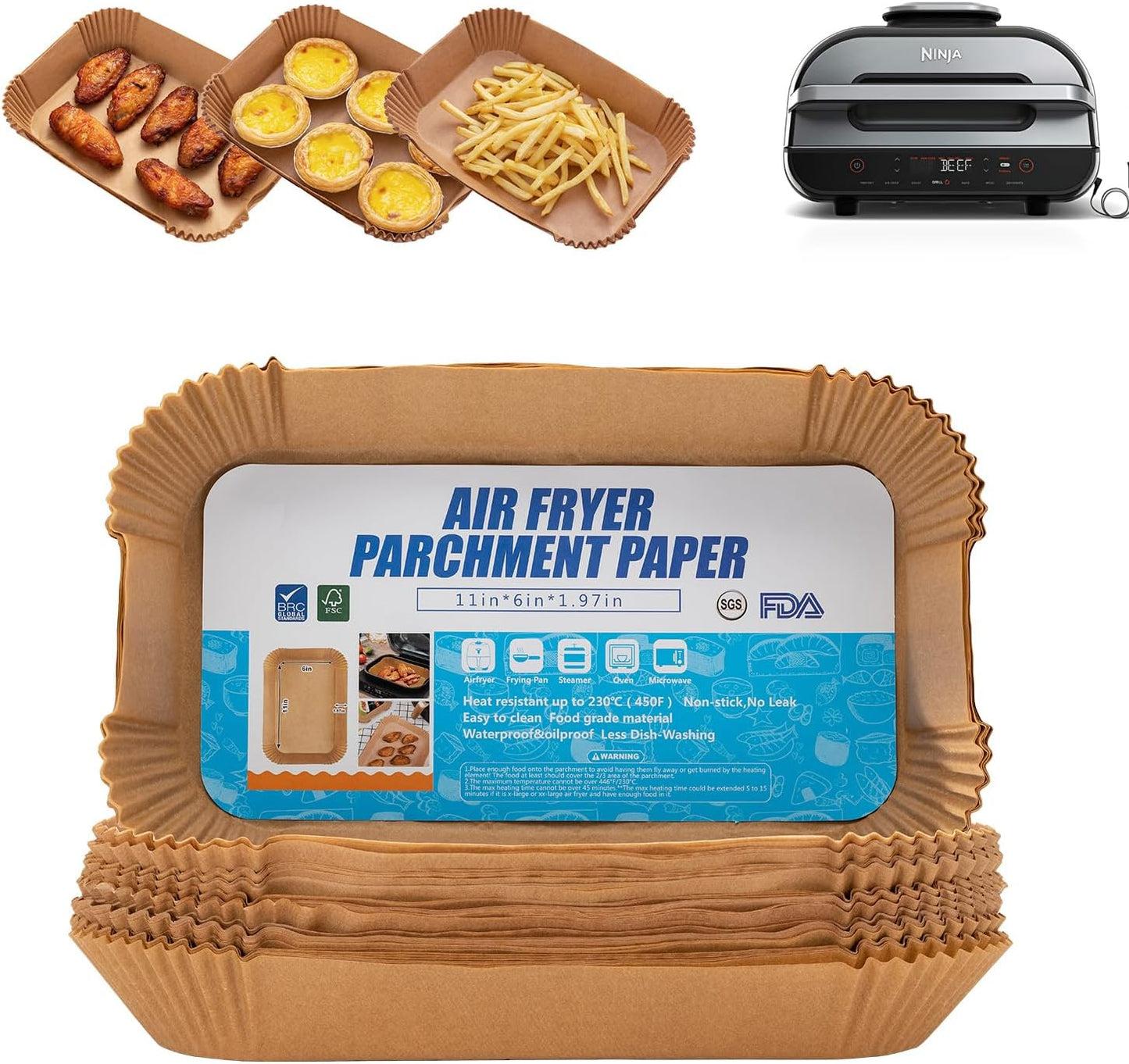 Ninja Foodi XL Air Fryer Liners - 100PCS Rectangular Disposable Paper for Easy Cooking Cleanup