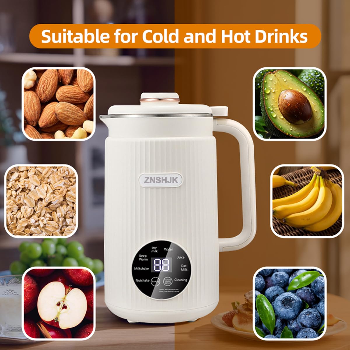 Nut Milk Maker Machine 40oz (1.2L) | 8-in-1 Almond, Oat, Soy, Rice Milk Maker, Plant-Based Milk & Smoothies, Soy Milk Maker with Delay Start, Keep Warm, Self-Cleaning, Boil Water, Baby Food & Juicer