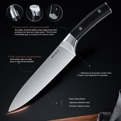 RAXCO Drawer Knife Set,13-Piece Stainless Steel Kitchen Knifes With Built-in Sharpener
