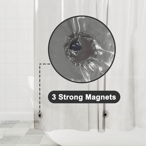 Barossa Design Shower Curtain Liner - Clear Black Premium PEVA Shower Liner with 3 Magnets and Metal Grommets, Waterproof Lightweight Standard Size Curtains for Bathroom - Translucent Black