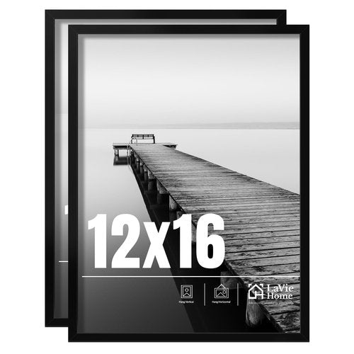 LaVie Home 12x16 Picture Frame 2 pack, Display Pictures 12 x 16 Poster Frame, 12x16 Black Photo Frame with HD Plexiglass, Display Frame for Vertical or Horizontal, Classic Collection
