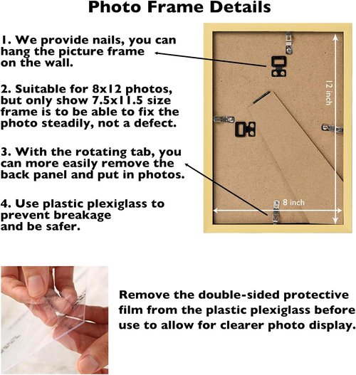 JCJMY 8x12 Gold Picture Frame - Wall Mount or Tabletop Display with Shatter-Resistant Plexiglass