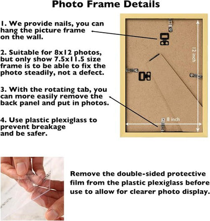JCJMY 8x12 Gold Picture Frame - Wall Mount or Tabletop Display with Shatter-Resistant Plexiglass