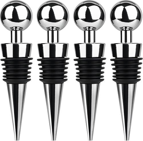 4 PCS Wine Stopper, Stainless Steel Wine Bottle Stopper with Leakproof Silicone, Suitable for Sealing in Fridge after Drinking, Party, Wedding and Bar