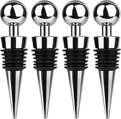 4 PCS Wine Stopper, Stainless Steel Wine Bottle Stopper with Leakproof Silicone, Suitable for Sealing in Fridge after Drinking, Party, Wedding and Bar