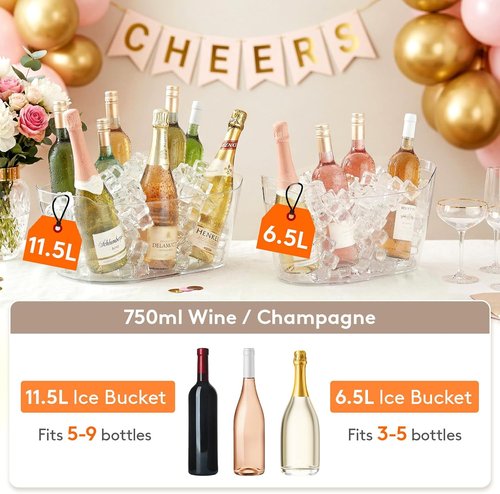 Lifewit 11.5L Ice Bucket for Parties 2 Pcs, Large Portable Drink Bucket for Cocktail Bar, Champagne Cooler for Beverage/Wine/Beer, Mimosa Bar Supplies Chiller Tub with Scoop 38 x18x20 cm/15x7x8 inches