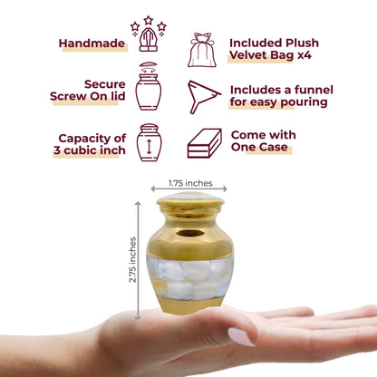 Trupoint Memorials Small Urns for Human Ashes Keepsake, Mother of Pearl Decorative Mini Cremation Urn for Adult Men & Women, Set of 4, Gold