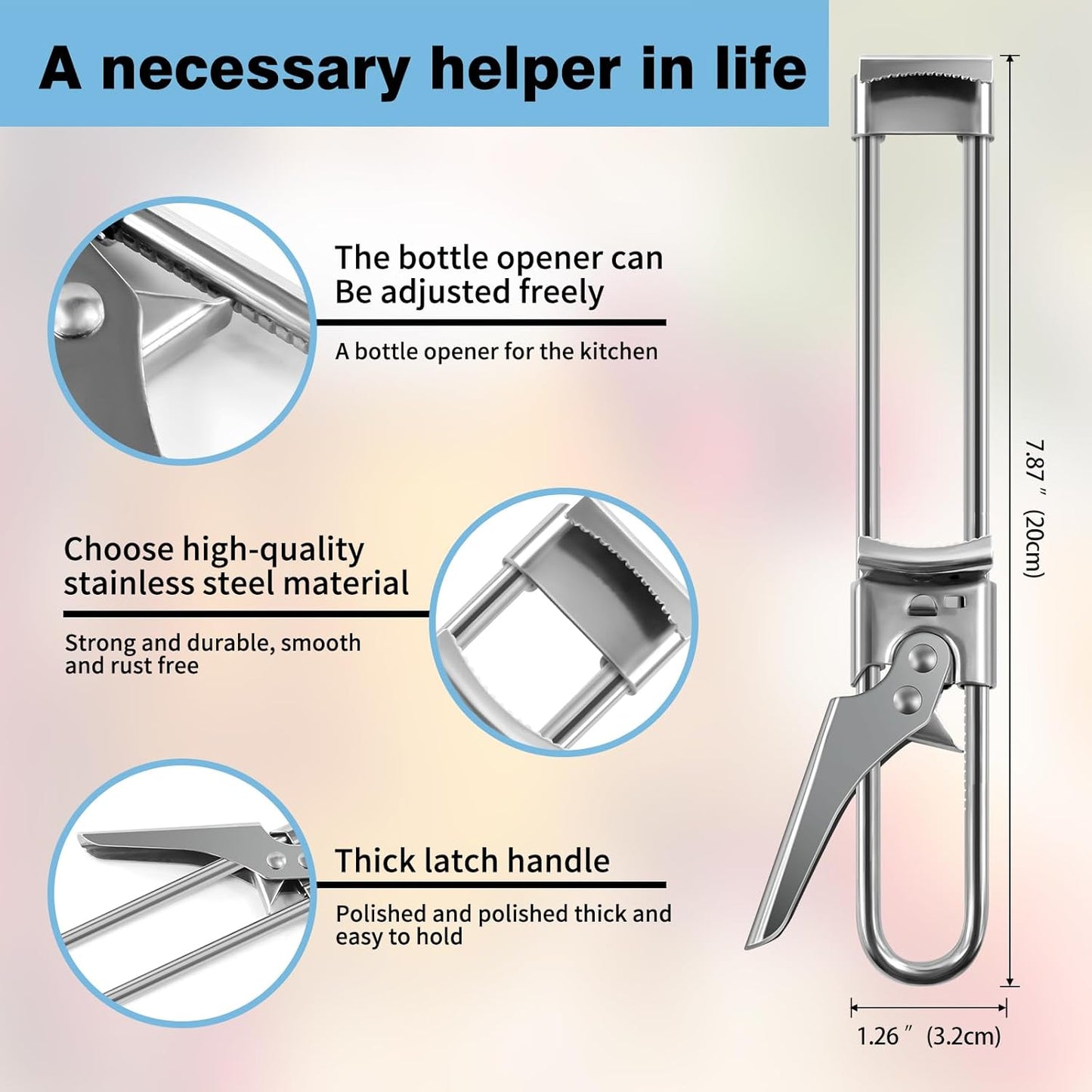 Regine Switzerland Adjustable Stainless Steel Bottle & Jar Opener - Ergonomic Gripper for Seniors
