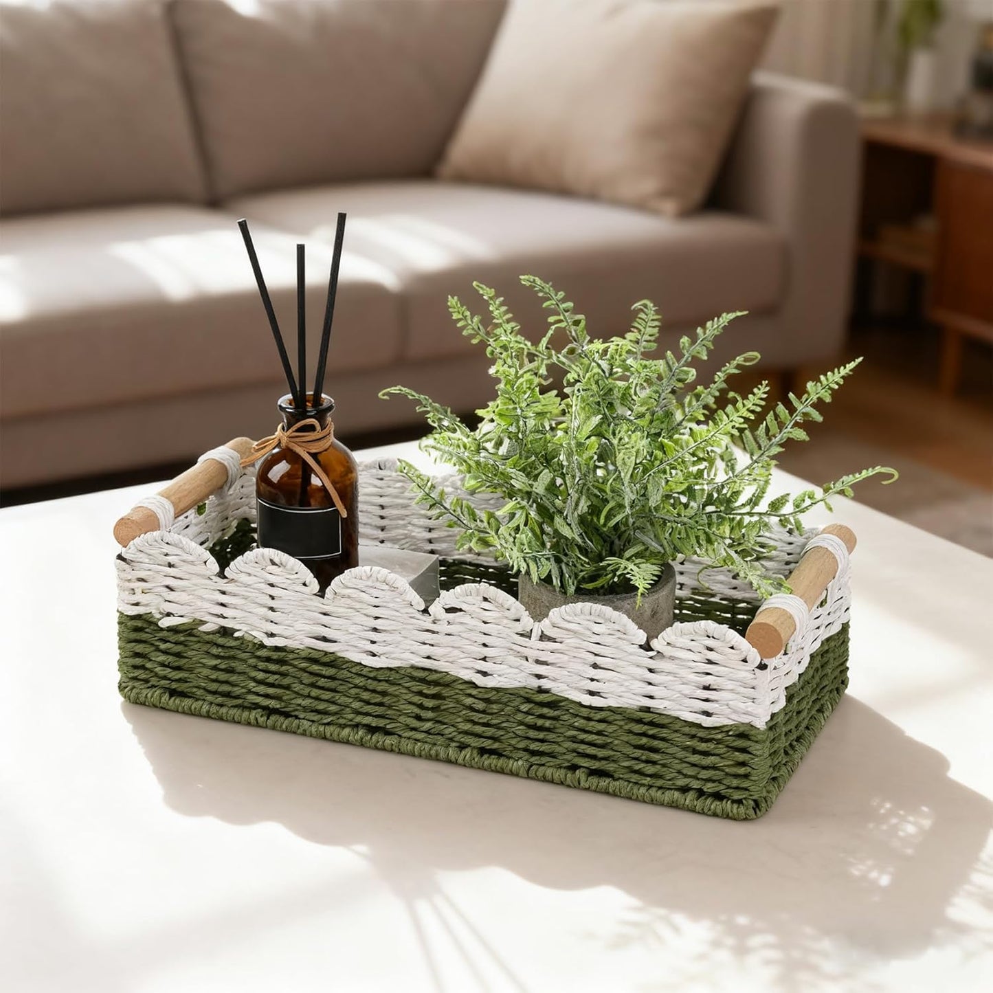 Regine Switzerland Scalloped Edge Toilet Paper Storage Basket - Handwoven Paper Rope Design | Perfect for Bathroom Decor & Over Toilet Storage