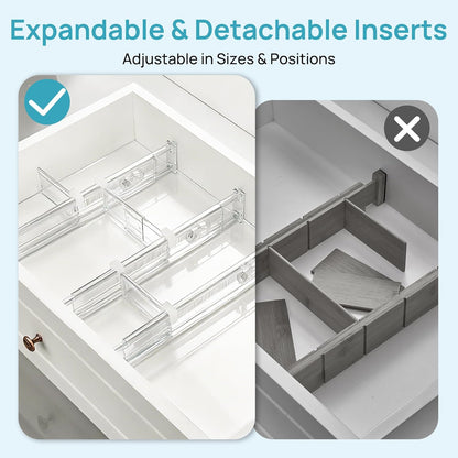 Vtopmart Drawer Dividers - Expandable Kitchen Organizer with 8 Dividers & 14 Inserts | Adjustable 12.8"-22.3" Clear Plastic Separator for Utensils & Cutlery