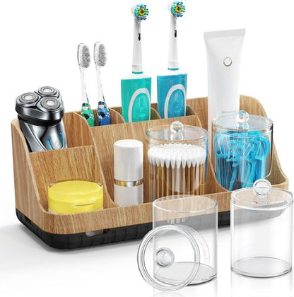 GFWARE Bathroom Toothbrush Holder Set - 2-Pack Qtip Dispenser with Drainage | 7 Slots for Kids' Bathroom